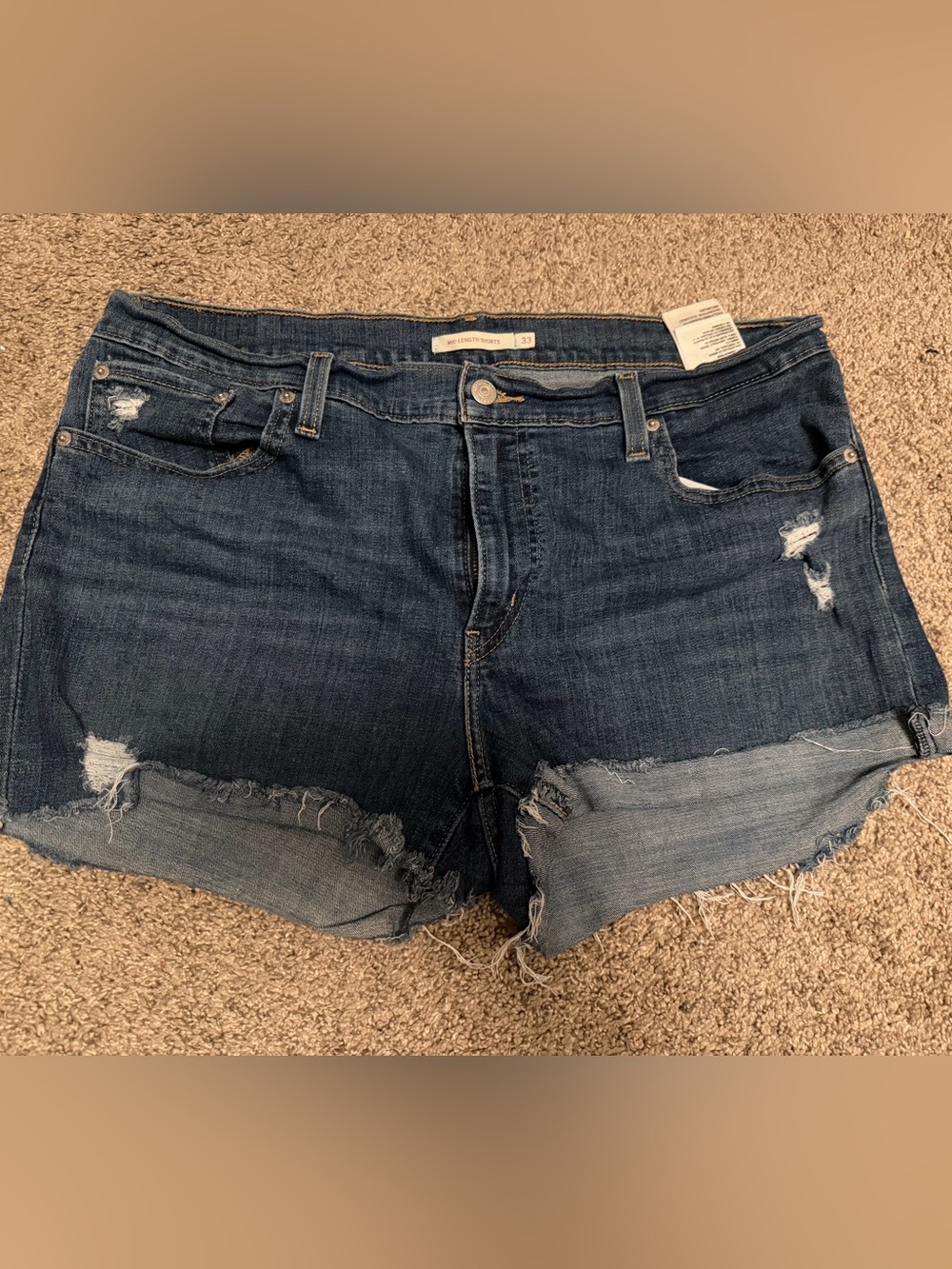 Levi's Dark Blue Ripped Denim Cutoff Shorts